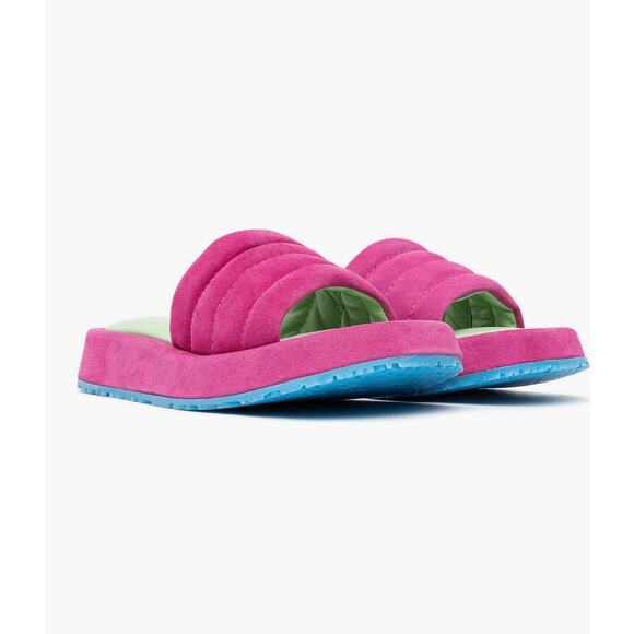 New P448 Fergie Suede Slide Sandals in Fuxia Women's Size EU 37 - Picture 1 of 9